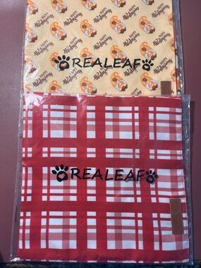 🐕 Realeaf Red Plaid/hearts thanksgiving Dog Bandana -